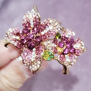 Jewelry Lot Rhinestone Floral Ring, Floral Earrings & 2 Bracelets